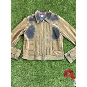 Vintage Y2K Denim‎ Jacket Women Large Tan Blue Ombré Faded Indie Bratz Identity